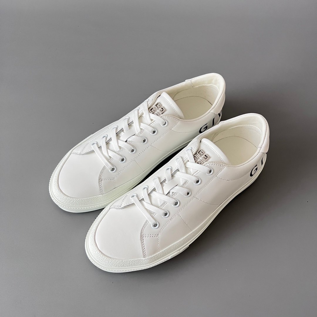 AuroraCustom Givenchy City Court Sneakers (Pristine White Silk Calfskin & Wrap-Around Oversized Sans-Serif Logo Edition) - Image 8