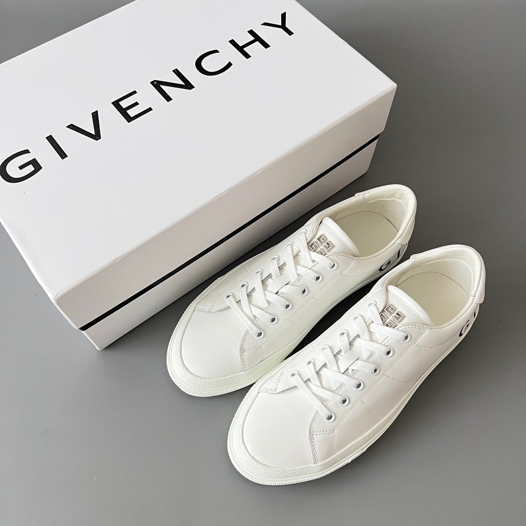 AuroraCustom Givenchy City Court Sneakers (Pristine White Silk Calfskin & Wrap-Around Oversized Sans-Serif Logo Edition) - Image 9