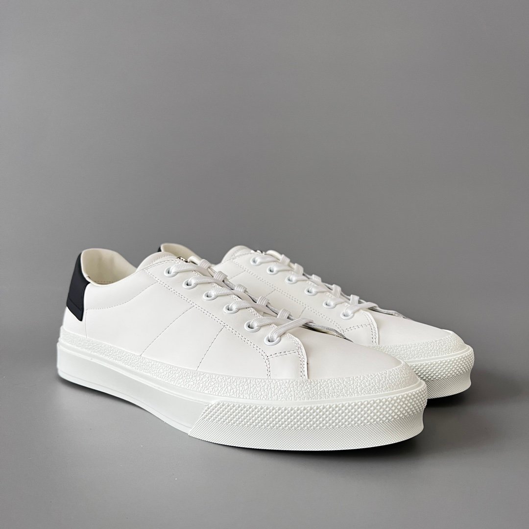 AuroraCustom Givenchy City Court Sneakers (Pristine White Silk Calfskin & Contrast Matte Black Heel Tab Edition) - Image 3