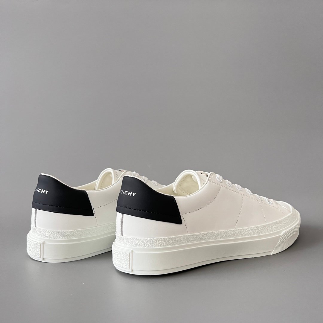 AuroraCustom Givenchy City Court Sneakers (Pristine White Silk Calfskin & Contrast Matte Black Heel Tab Edition) - Image 4