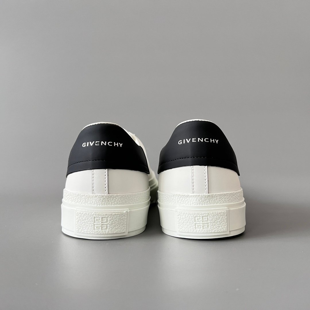 AuroraCustom Givenchy City Court Sneakers (Pristine White Silk Calfskin & Contrast Matte Black Heel Tab Edition) - Image 5