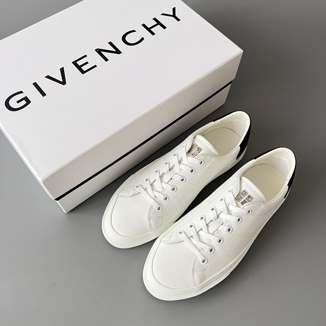 AuroraCustom Givenchy City Court Sneakers (Pristine White Silk Calfskin & Contrast Matte Black Heel Tab Edition) - Image 9
