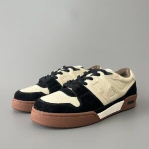 AuroraCustom Fendi Match Retro Sneakers (Pristine Cream Calfskin, Stealth Black Suede & Raised FF Logo Edition)