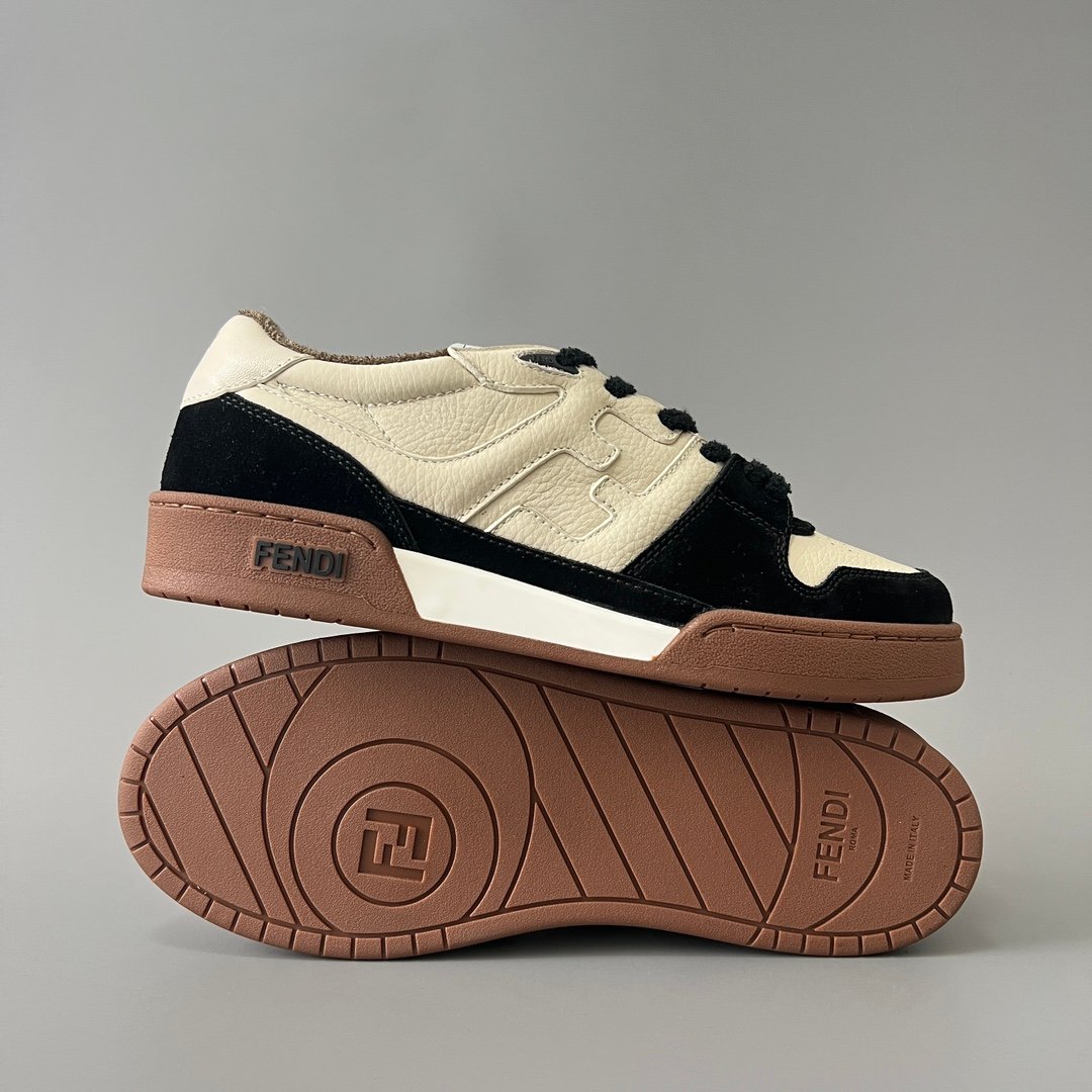 AuroraCustom Fendi Match Retro Sneakers (Pristine Cream Calfskin, Stealth Black Suede & Raised FF Logo Edition) - Image 6