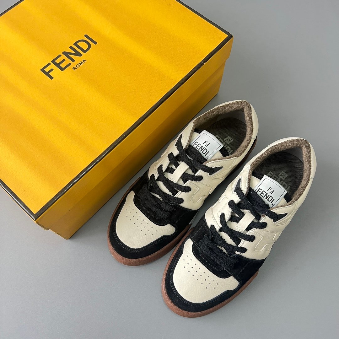AuroraCustom Fendi Match Retro Sneakers (Pristine Cream Calfskin, Stealth Black Suede & Raised FF Logo Edition) - Image 9