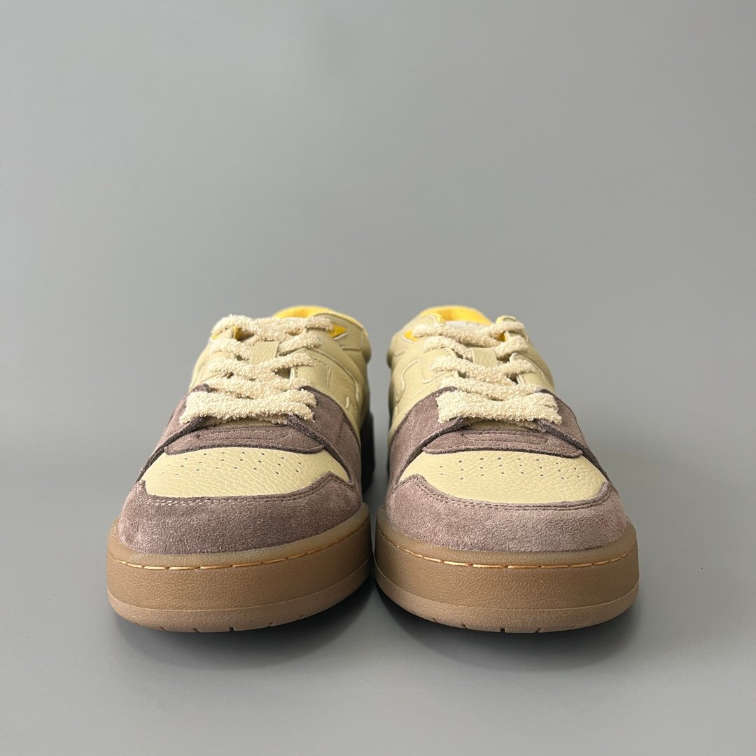 AuroraCustom Fendi Match Retro Sneakers (Pristine Beige Calfskin, Vintage Cocoa Brown Suede & Sunburst Yellow Accent Edition) - Image 2