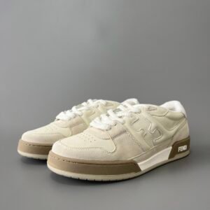 AuroraCustom Fendi Match Retro Sneakers (Pristine Cream Calfskin, Light Sand Suede & Tonal White Accent Edition)