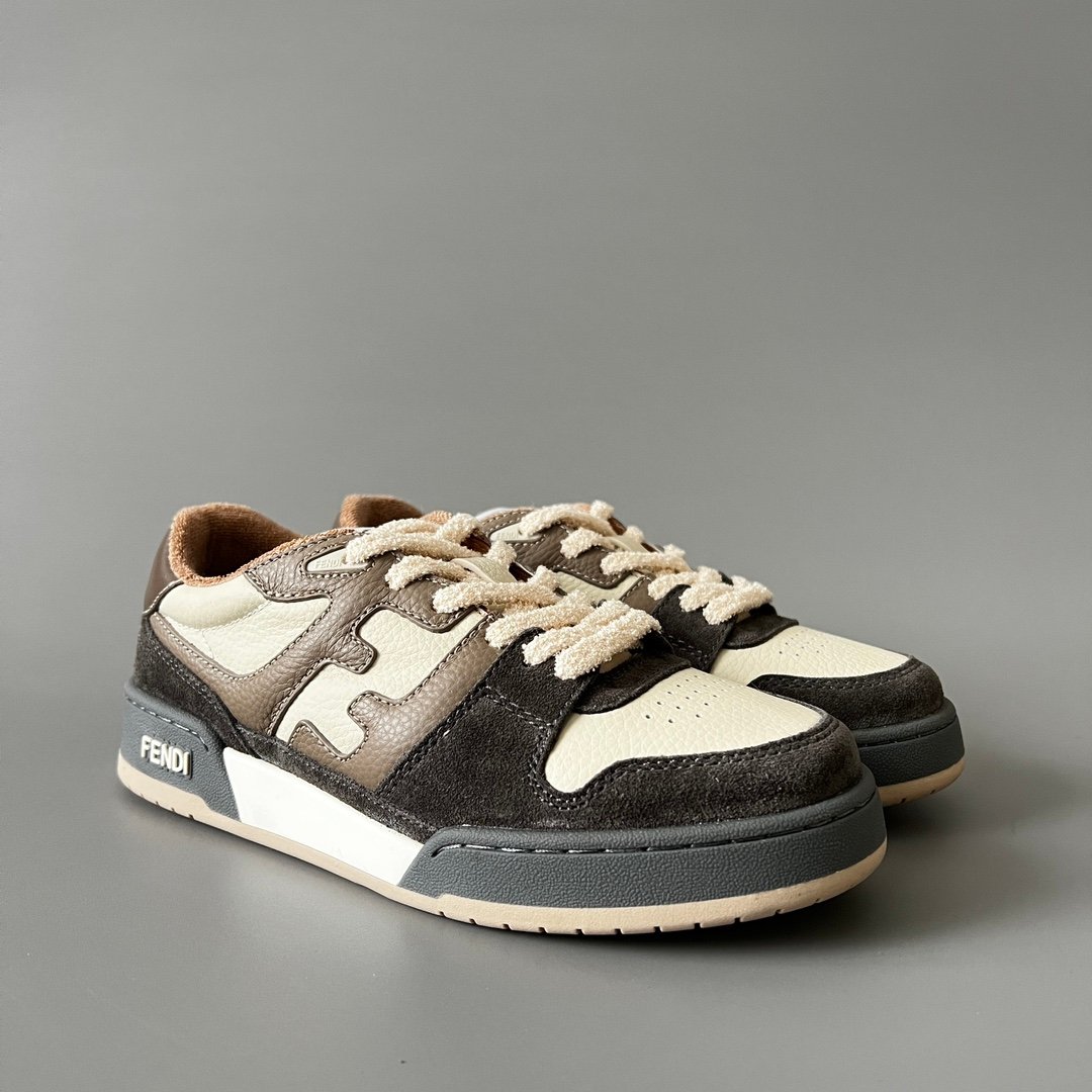AuroraCustom Fendi Match Retro Sneakers (Pristine Cream Calfskin, Espresso Brown Suede & Mocha Leather Accent Edition) - Image 3