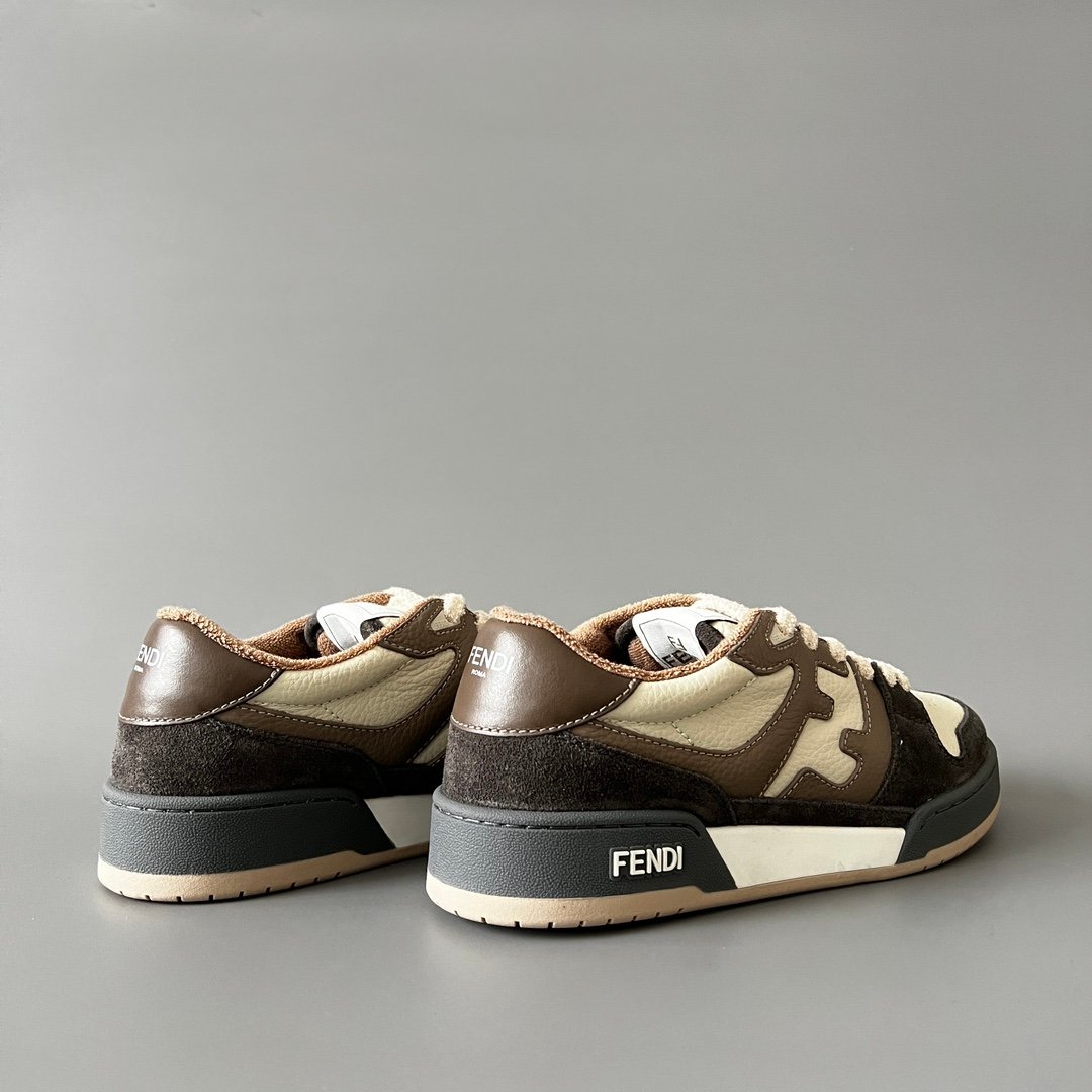 AuroraCustom Fendi Match Retro Sneakers (Pristine Cream Calfskin, Espresso Brown Suede & Mocha Leather Accent Edition) - Image 4
