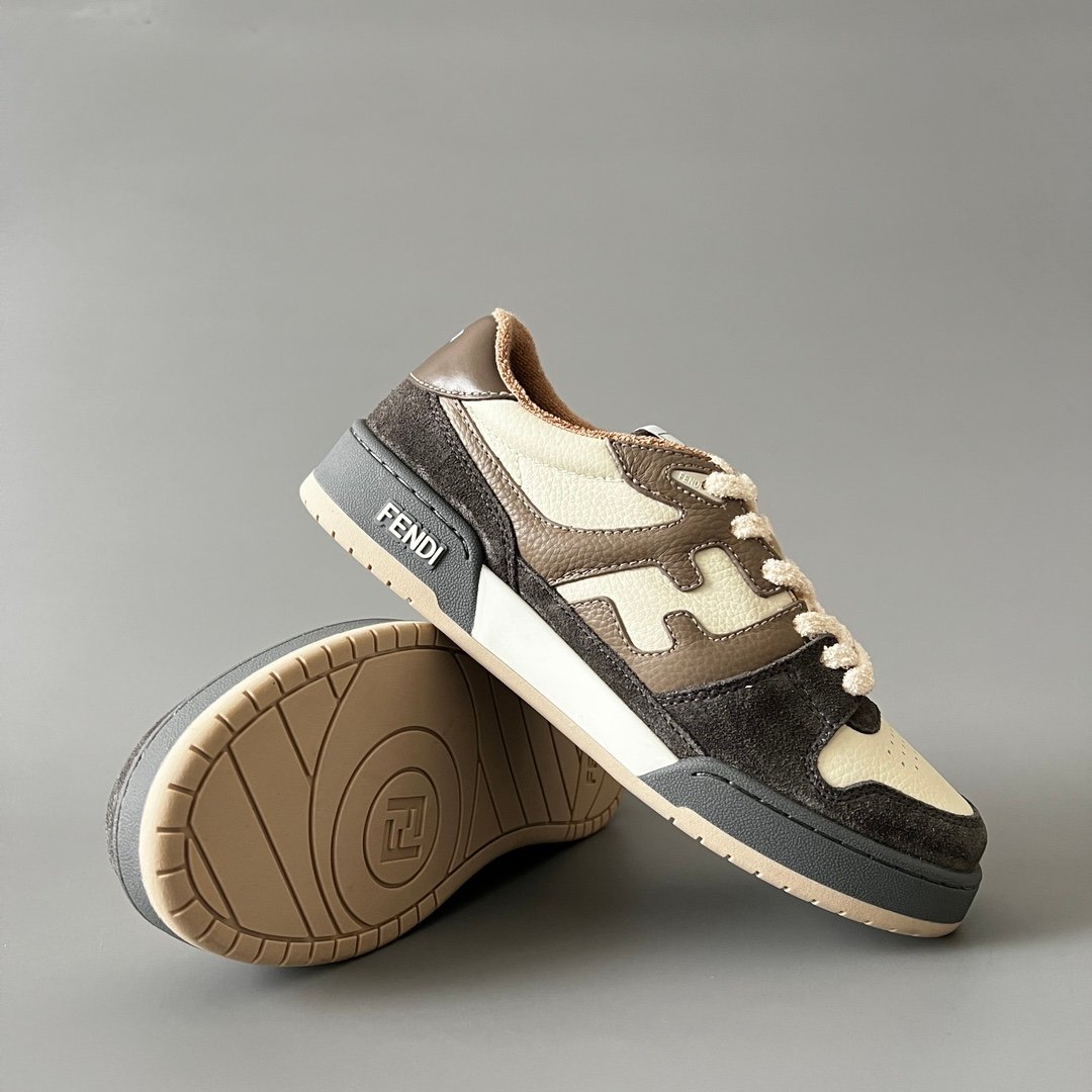 AuroraCustom Fendi Match Retro Sneakers (Pristine Cream Calfskin, Espresso Brown Suede & Mocha Leather Accent Edition) - Image 7