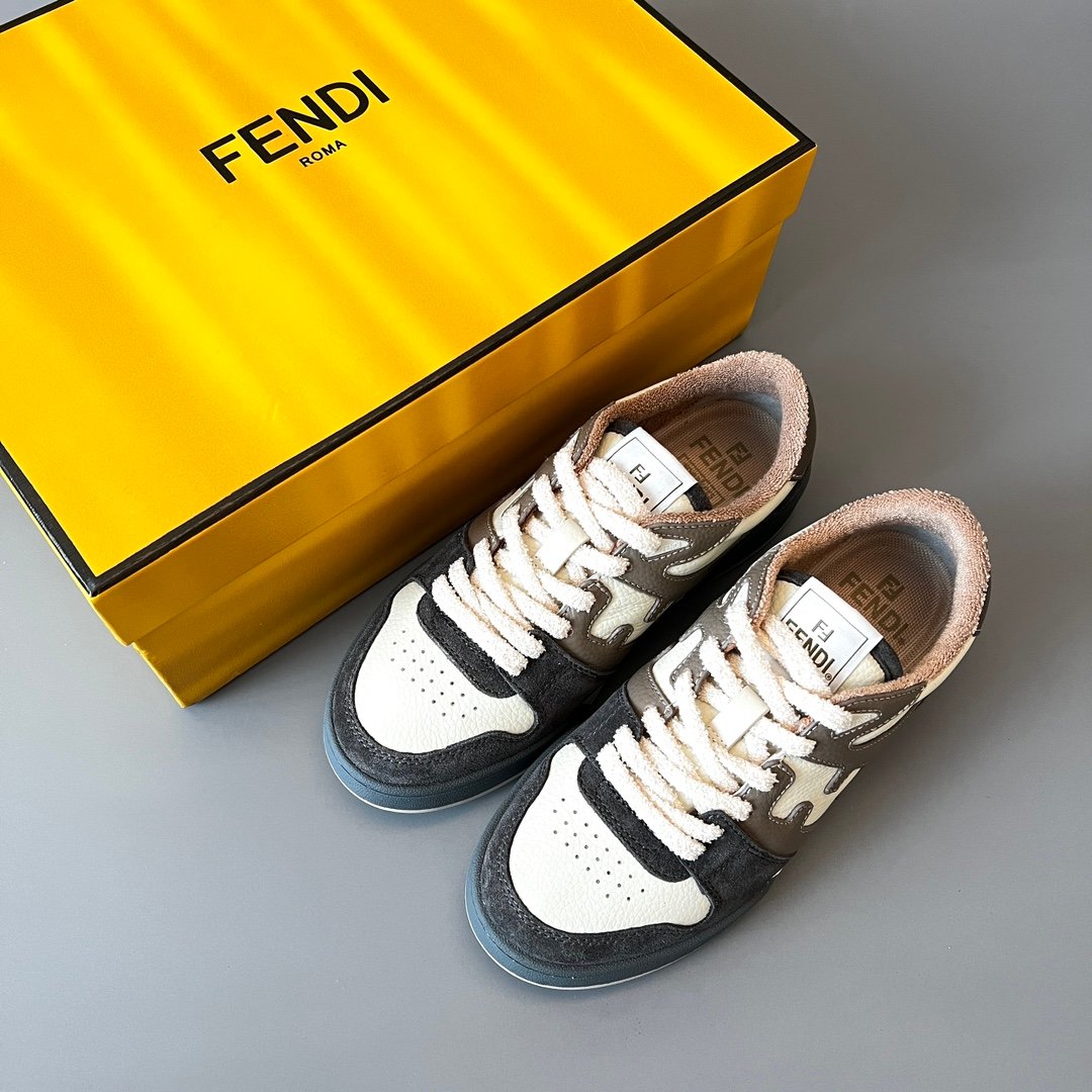 AuroraCustom Fendi Match Retro Sneakers (Pristine Cream Calfskin, Espresso Brown Suede & Mocha Leather Accent Edition) - Image 9