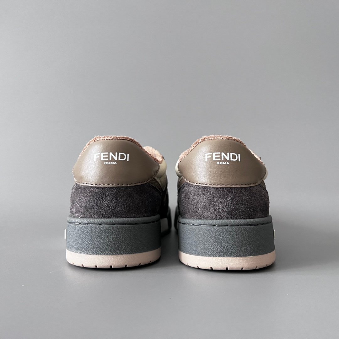 AuroraCustom Fendi Match Retro Sneakers (Pristine Cream Calfskin, Charcoal Dark Brown Suede & Mocha Leather Accent Edition) - Image 5