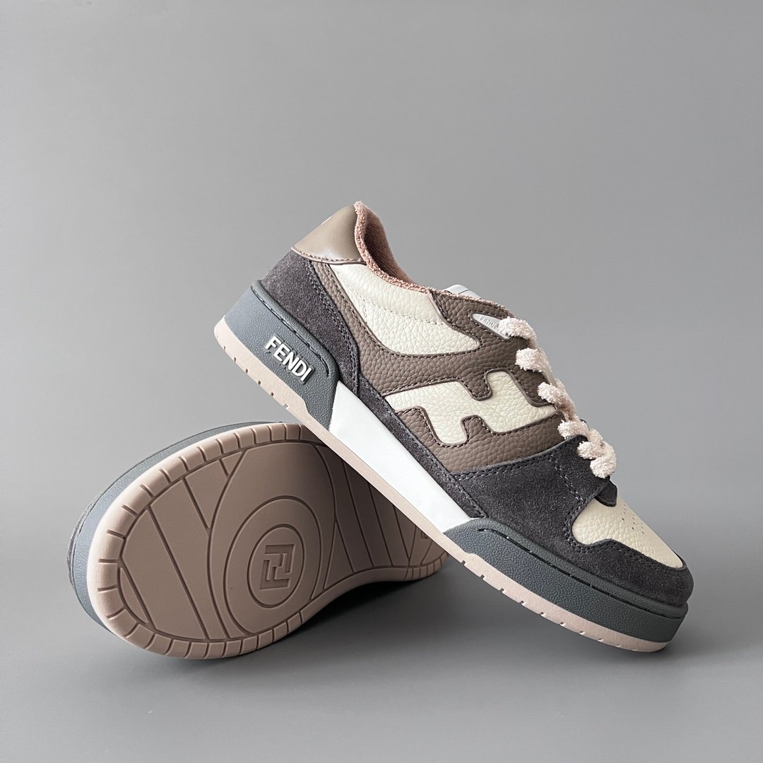 AuroraCustom Fendi Match Retro Sneakers (Pristine Cream Calfskin, Charcoal Dark Brown Suede & Mocha Leather Accent Edition) - Image 7