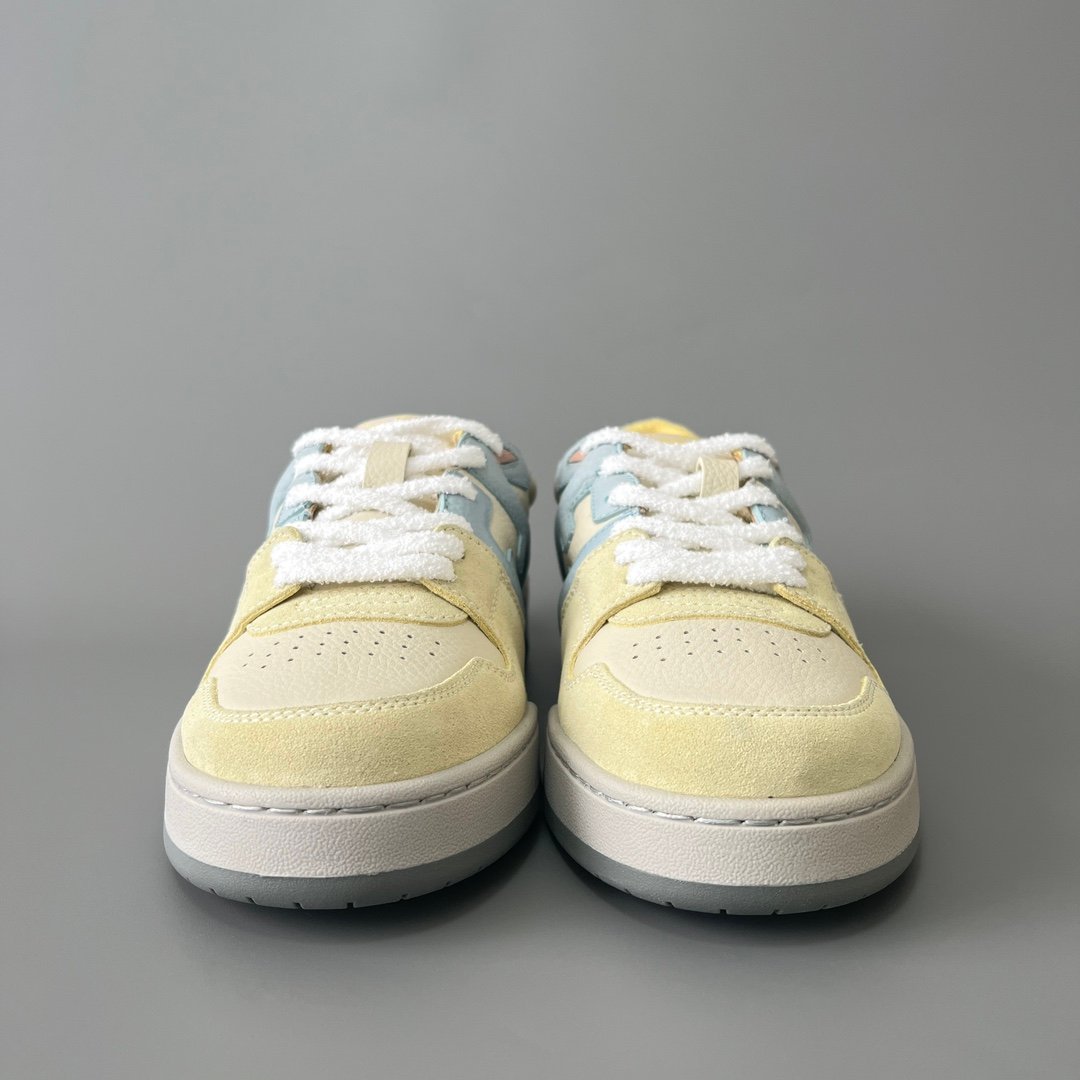 AuroraCustom Fendi Match Retro Sneakers (Pristine Cream Calfskin, Pastel Lemon Yellow Suede & Powder Blue Accent Edition) - Image 2