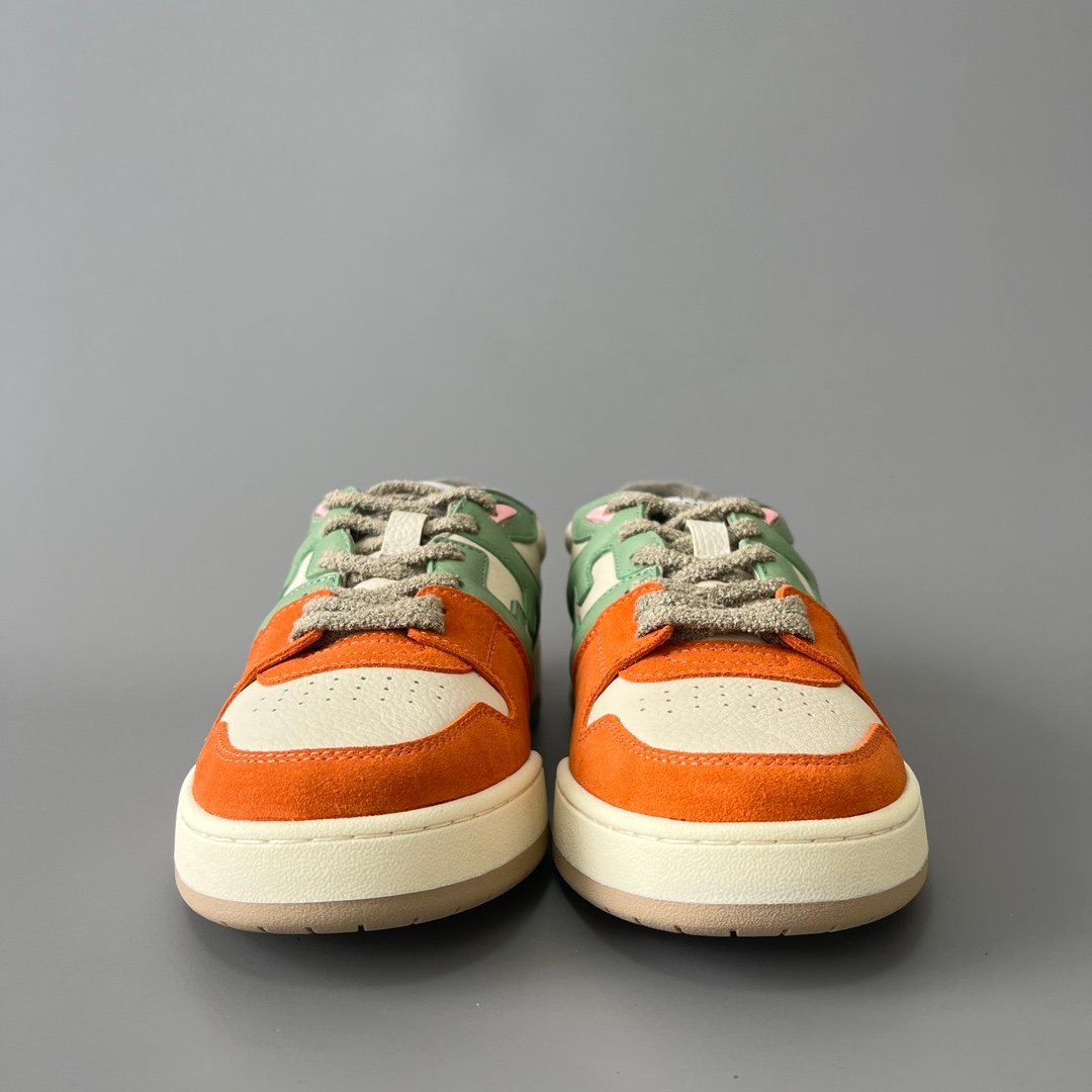AuroraCustom Fendi Match Retro Sneakers (Pristine Cream Calfskin, Vibrant Tangerine Orange Suede & Sage Green Accent Edition) - Image 2