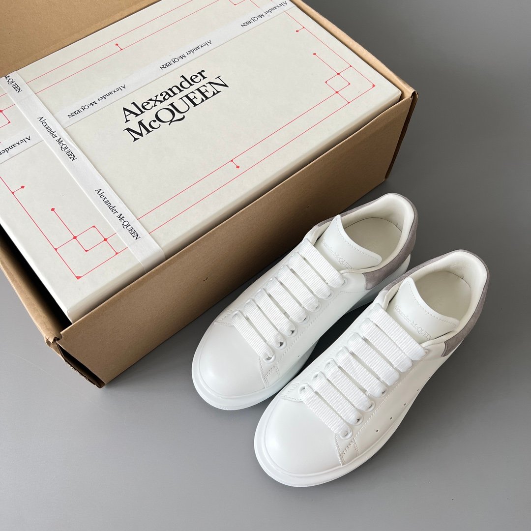 AuroraCustom Alexander McQueen Oversized Sneakers (Premium Off-White Silk Calfskin & Luxury Grey Suede Heel Tab Edition) - Image 9
