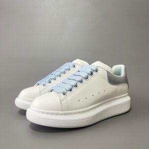 AuroraCustom Alexander McQueen Oversized Sneakers (Premium Off-White Silk Calfskin & Metallic Silver-Grey Heel Tab Edition)