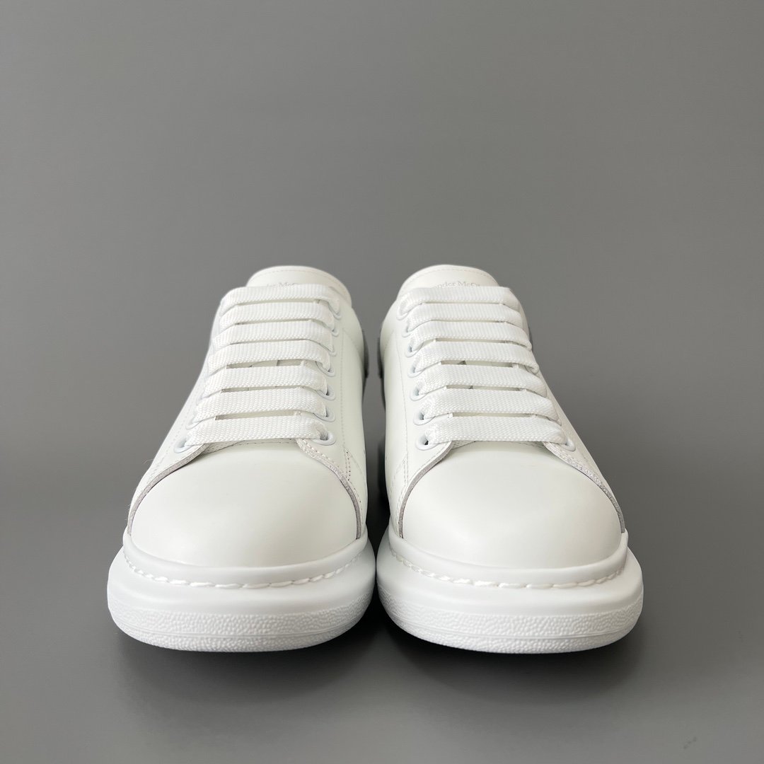 AuroraCustom Alexander McQueen Oversized Sneakers (Premium Off-White Silk Calfskin & Khaki Croc-Embossed Leather Heel Tab Edition) - Image 2