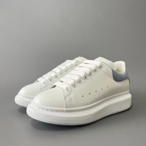 AuroraCustom Alexander McQueen Oversized Sneakers (Premium Off-White Silk Calfskin & Ice-Blue Suede Heel Tab Edition)