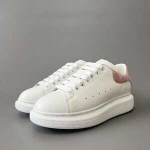 AuroraCustom Alexander McQueen Oversized Sneakers (Premium Off-White Silk Calfskin & Sakura Pink Suede Heel Tab Women's Edition)