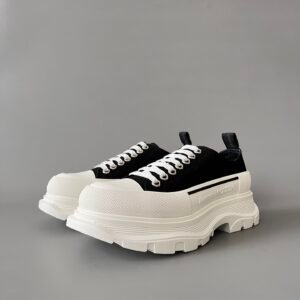 AuroraCustom Alexander McQueen Tread Slick Low-Top Sneakers (Premium High-Density Black Canvas & White Sculpted Lug Sole Edition)