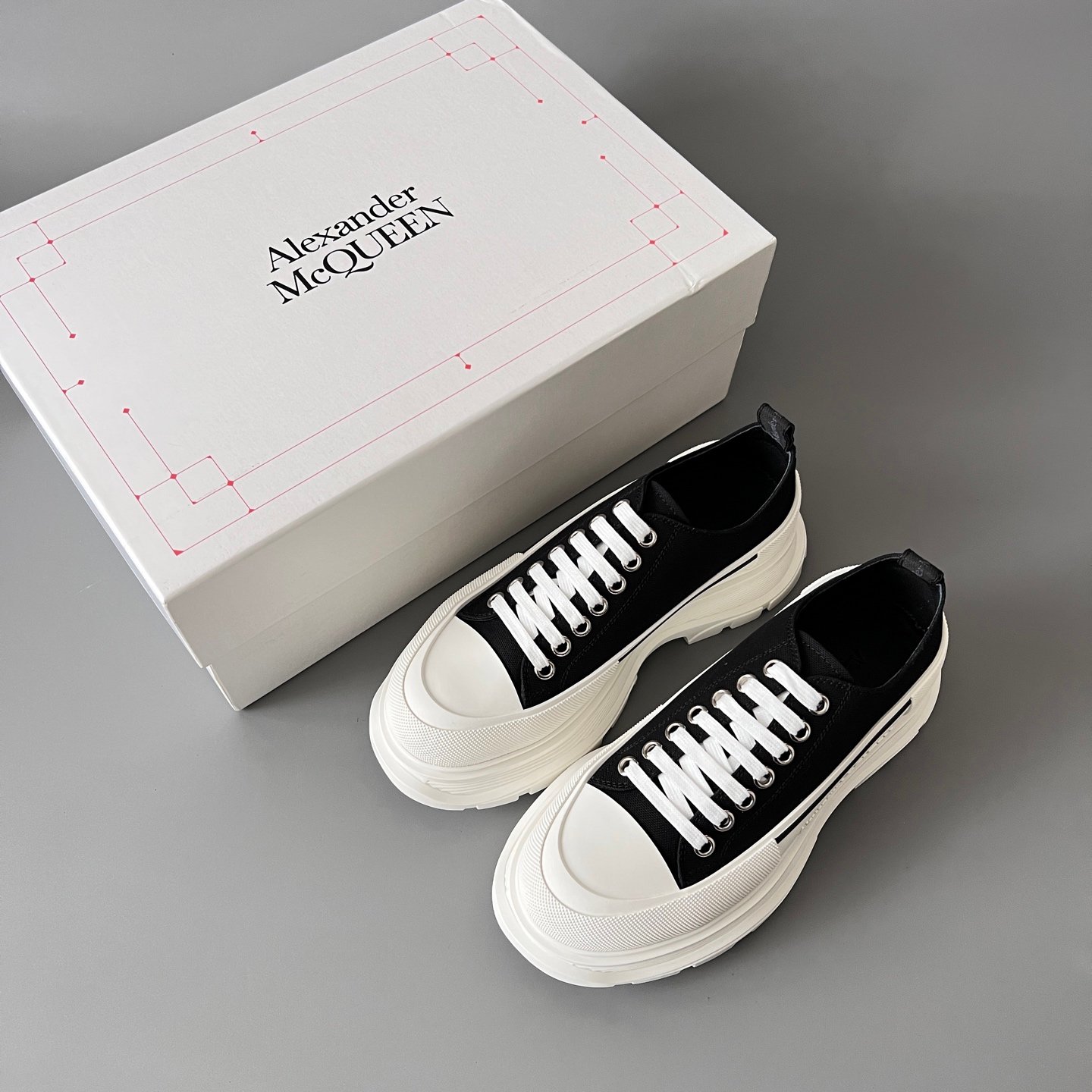 AuroraCustom Alexander McQueen Tread Slick Low-Top Sneakers (Premium High-Density Black Canvas & White Sculpted Lug Sole Edition) - Image 9