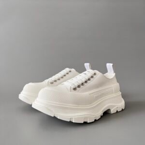 AuroraCustom Alexander McQueen Tread Slick Low-Top Sneakers (Premium High-Density Off-White Canvas & Monochromatic White Sculpted Lug Sole Edition)