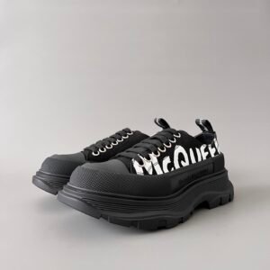 AuroraCustom Alexander McQueen Tread Slick Low-Top Sneakers (Premium High-Density Black Canvas & Graffiti Logo Print Edition)