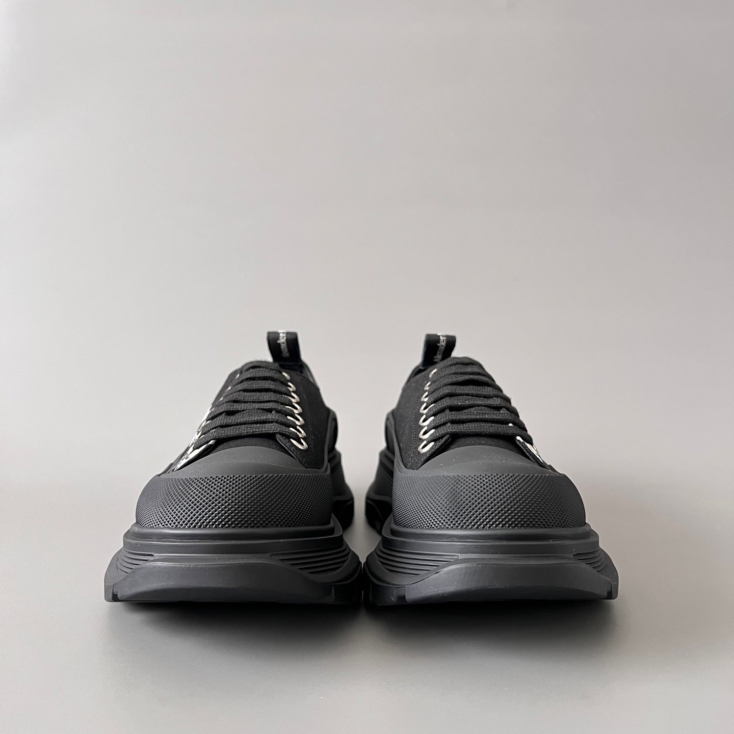 AuroraCustom Alexander McQueen Tread Slick Low-Top Sneakers (Premium High-Density Black Canvas & Graffiti Logo Print Edition) - Image 2