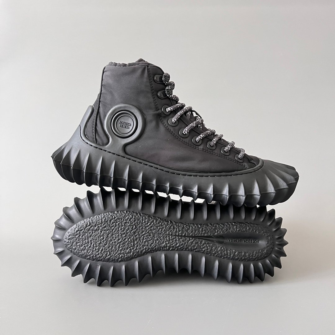 AuroraCustom Bottega Veneta Denver High-Top Casual Sneakers (Premium High-Density Stealth Black Textile & Sculpted TPU Injection Sole Men's Edition) - Image 6