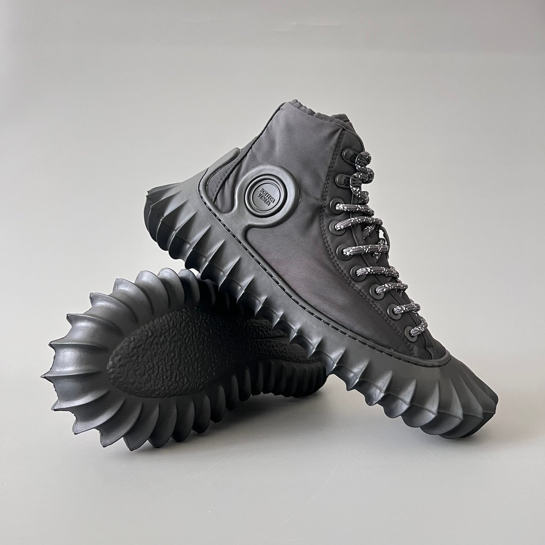 AuroraCustom Bottega Veneta Denver High-Top Casual Sneakers (Premium High-Density Stealth Black Textile & Sculpted TPU Injection Sole Men's Edition) - Image 7