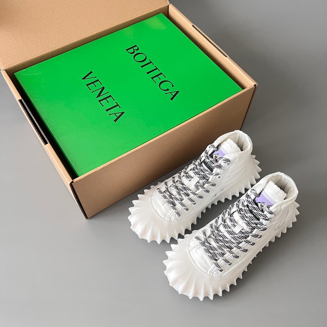 AuroraCustom Bottega Veneta Denver High-Top Casual Sneakers (Premium High-Density Pristine White Textile & Sculpted TPU Injection Sole Men's Edition) - Image 9