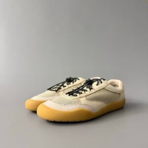 AuroraCustom Prada Speedrock Round-Toe Drawstring Low-Top Casual Sneakers (Premium Tailored Calfskin Leather & Private Mold 4cm Rubber Sole Men's Beige Edition)