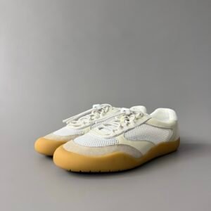 AuroraCustom Prada Speedrock Round-Toe Drawstring Low-Top Casual Sneakers (Premium Tailored Calfskin Leather, Suede Paneling & Private Mold 4cm Rubber Sole Men's Pristine White Edition)