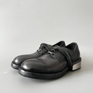 AuroraCustom Guidi 792 Iron-Heel Round-Toe Derby Shoes (Handcrafted Goodyear Welted Washed Horse Leather Matte Black Edition)