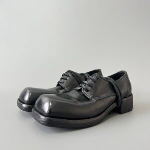 AuroraCustom Guidi 792X Square-Toe Derby Shoes (Handcrafted Goodyear Welted Washed Horse Leather Matte Black Edition)