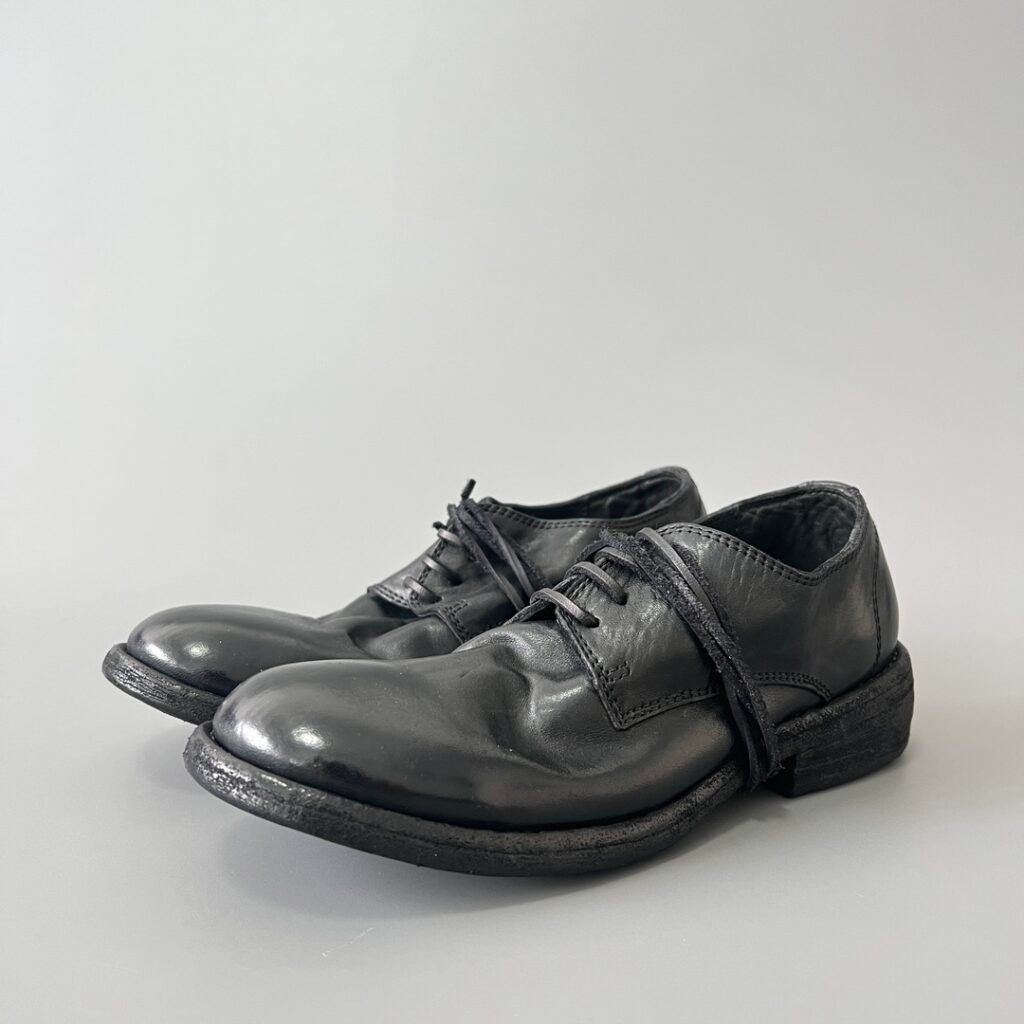 AuroraCustom Guidi 792 Classic Round-Toe Derby Shoes (Handcrafted Goodyear Welted Washed Horse Leather Matte Black Edition)