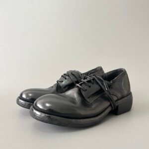 AuroraCustom Guidi 792 Classic Round-Toe Derby Shoes (Handcrafted Goodyear Welted Washed Horse Leather Matte Black Contrast Stitch Edition)