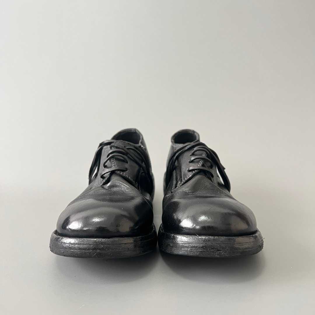 AuroraCustom Guidi 792 Classic Round-Toe Derby Shoes (Handcrafted Goodyear Welted Washed Horse Leather Matte Black Contrast Stitch Edition) - Image 2