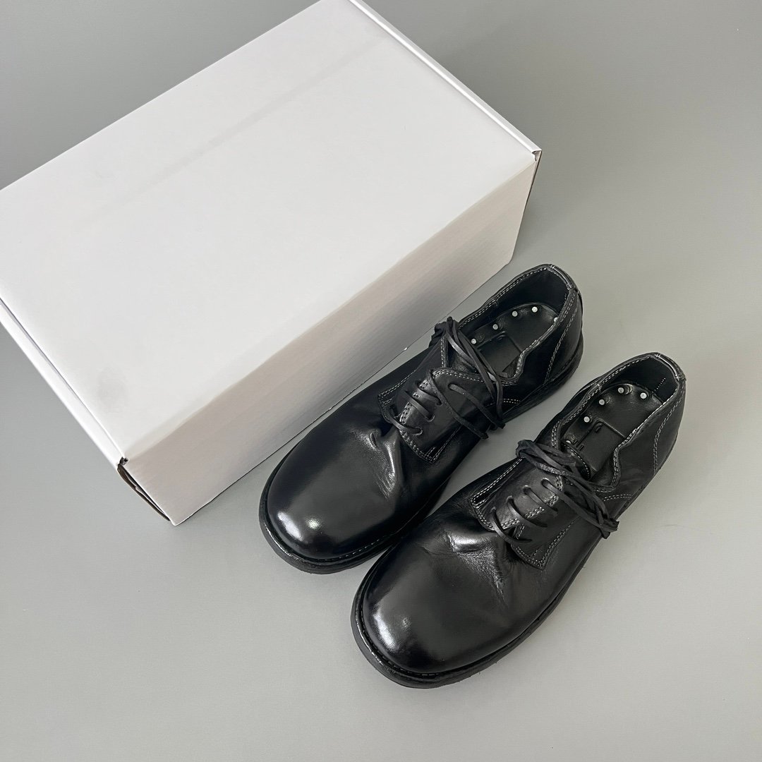 AuroraCustom Guidi 792 Classic Round-Toe Derby Shoes (Handcrafted Goodyear Welted Washed Horse Leather Matte Black Contrast Stitch Edition) - Image 9