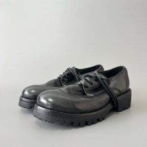 AuroraCustom Guidi 792 Lug-Sole Round-Toe Derby Shoes (Handcrafted Goodyear Welted Washed Horse Leather Matte Black Commando Edition)
