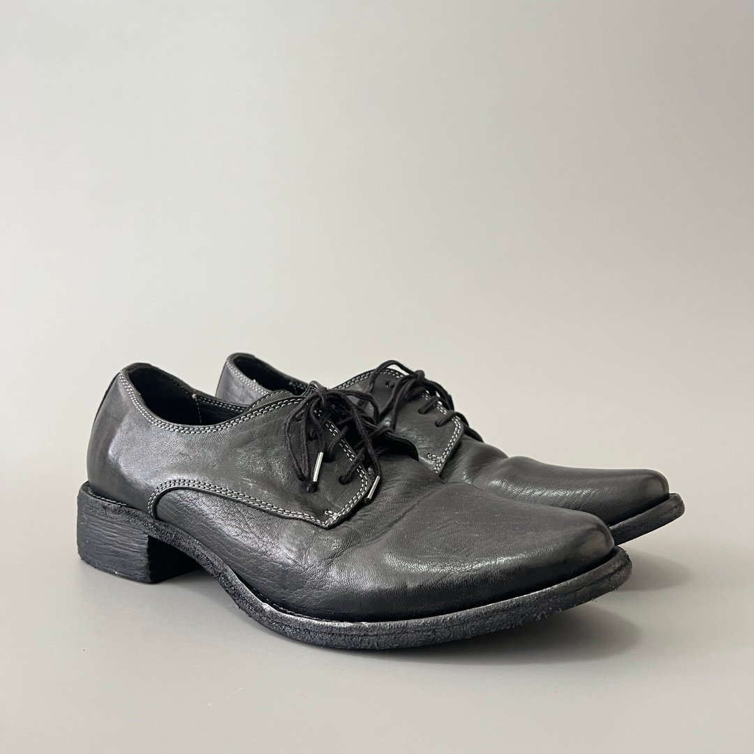 AuroraCustom Guidi 792 Classic Round-Toe Derby Shoes (Handcrafted Goodyear Welted Washed Horse Leather Matte Black Contrast Stitch Edition) - Image 3