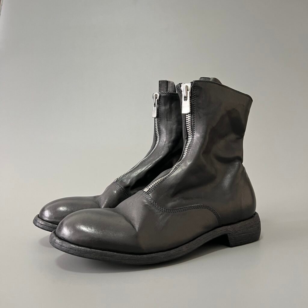 AuroraCustom Guidi PL2 Front-Zip Mid-Calf Short Boots (Handcrafted Goodyear Welted Washed Horse Leather Matte Black Edition)