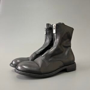 AuroraCustom Guidi PL2 Front-Zip Mid-Calf Short Boots (Handcrafted Goodyear Welted Washed Horse Leather Matte Black Edition)