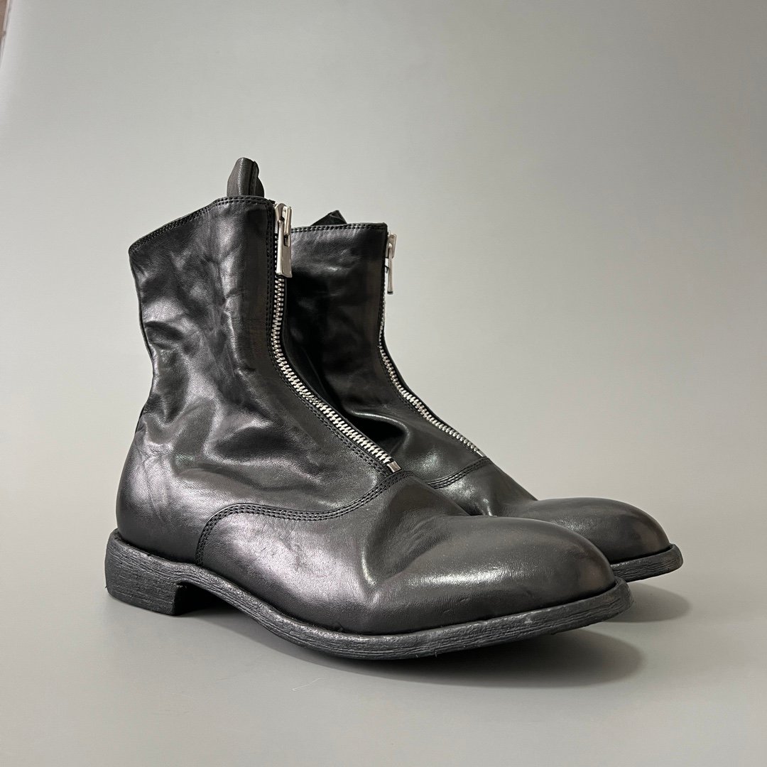 AuroraCustom Guidi PL2 Front-Zip Mid-Calf Short Boots (Handcrafted Goodyear Welted Washed Horse Leather Matte Black Edition) - Image 3