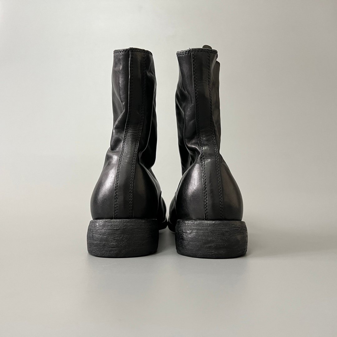 AuroraCustom Guidi PL2 Front-Zip Mid-Calf Short Boots (Handcrafted Goodyear Welted Washed Horse Leather Matte Black Edition) - Image 5