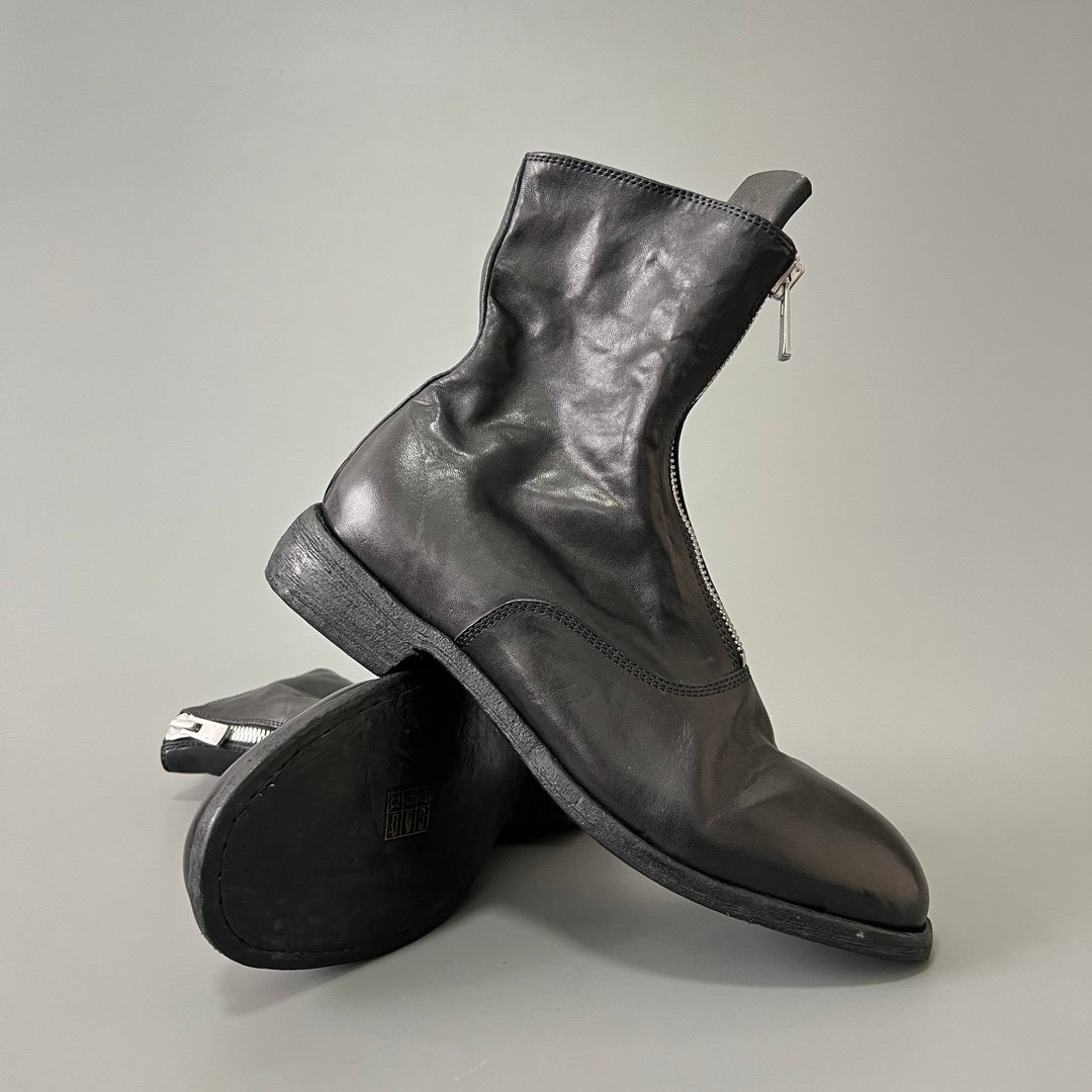 AuroraCustom Guidi PL2 Front-Zip Mid-Calf Short Boots (Handcrafted Goodyear Welted Washed Horse Leather Matte Black Edition) - Image 7