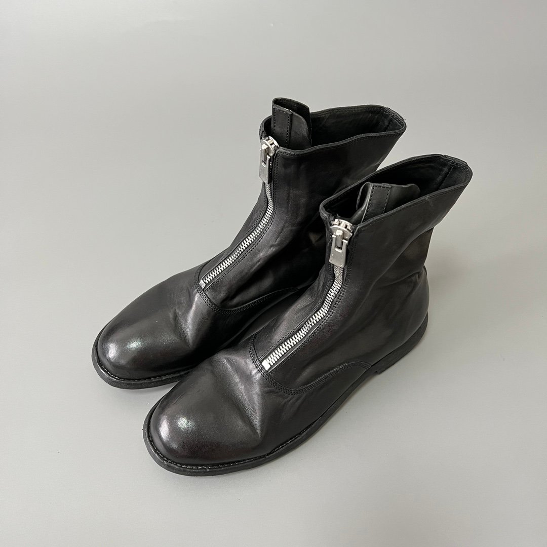 AuroraCustom Guidi PL2 Front-Zip Mid-Calf Short Boots (Handcrafted Goodyear Welted Washed Horse Leather Matte Black Edition) - Image 8