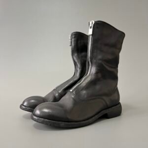 AuroraCustom Guidi PL1 Front-Zip Mid-Calf Short Boots (Handcrafted Goodyear Welted Washed Horse Leather Matte Black Extended Shaft Edition)