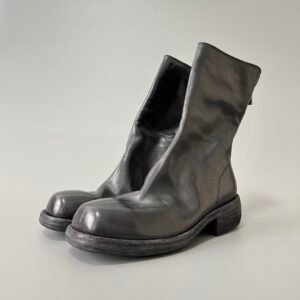 AuroraCustom Guidi 210 Bulbous-Toe Back-Zip Low-Calf Short Boots (Handcrafted Goodyear Welted Washed Horse Leather Matte Black Edition)